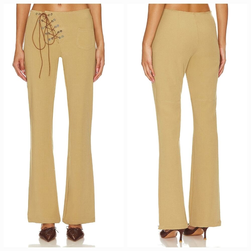 Lace-Up Flare Pants in Tan